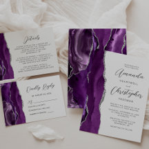 Agate Purple Silver Modern Script Wedding Suite
