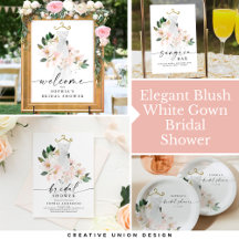 Elegant Blush Floral White Gown Bridal Shower