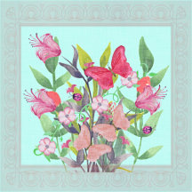 Watercolor Flowers and Butterflies