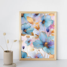 Alcohol Ink Blue Flowers In Soft Pastel 