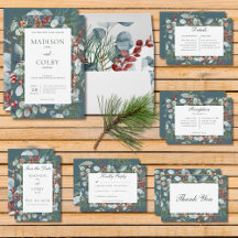 Winter Christmas Greenery on Teal Wedding Suite
