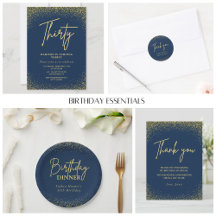 Navy Blue & Gold Confetti Glitters Birthday Party