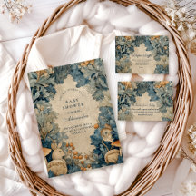 Vintage Blue Woodland Bunny Baby Shower