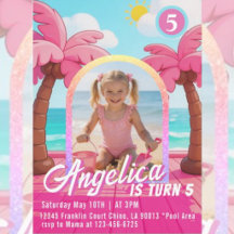 Pink Doll featuring Pool Birthday Invitation