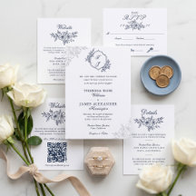 Luxury Floral Botanical Crest Letterpress Wedding