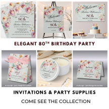 Elegant 80th Birthday Watercolor Wildflowers 