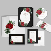 Red Peonies Elegant Black & White Wedding Suite