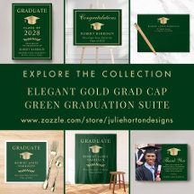 Elegant Gold Grad Cap Green Graduation Suite