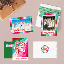 Retro Festive Rainbow Pink Christmas Holiday