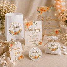 Orange Floral Baby Shower Stationery 