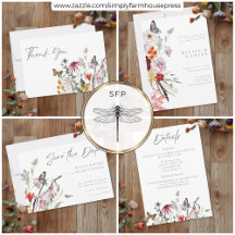 Watercolor Wildflower Butterfly Modern Wedding