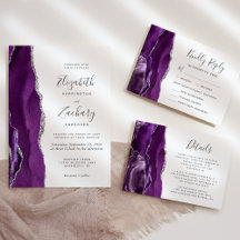 Purple Silver Agate Whimsical Script Wedding Suite