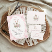 Vintage Bunny Pink Gingham Baby Shower