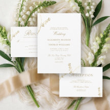 Lily Valley Floral Sketch Faux Gold Simple Wedding