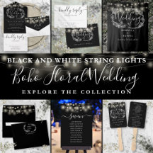 Black And White String Lights Foliage Wedding