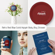 Retro Red Blue Solid Aqiqah Baby Boy Shower