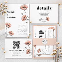 Coral peach pink poppies floral wedding collection
