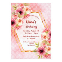 90th birthday party - coral flowers geometric 