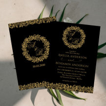 Black & Gold Vintage French Wedding Invitations 