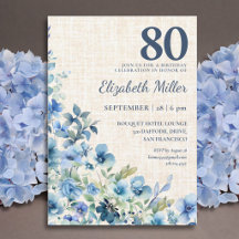 80th Birthday Elegant Blue Botanical Floral Party