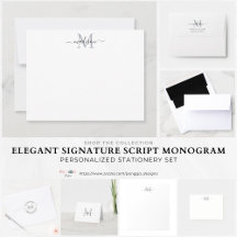 Elegant Signature Script Monogram Stationery