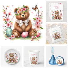 Easter Watercolor Floral Bear Cub