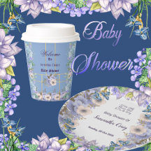 Pastel Blue Hydrangea Purple Flora Baby Shower Set