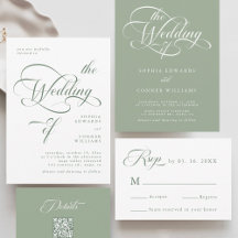 Sage Green Delicate Elegant Script Wedding Suite