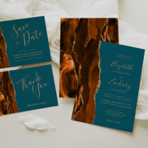 Burnt Orange Agate Teal Blue Gold Wedding Suite