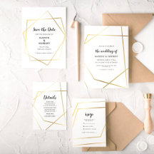 Modern geometric gold frame wedding suite