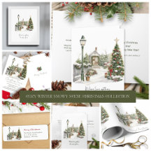 Watercolor Winter Snow Forest Pine Christmas Trees