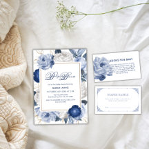 Elegant Blue & White Flower Baby Shower Invitation