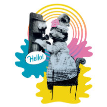 Funny puppy with a telephone