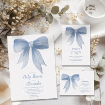 Cute Blue Bow Ribbon Baby Boy Shower 