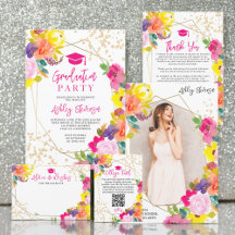 Bold boho watercolor floral script graduation