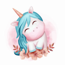 Monogrammed Cute Watercolor Smiling Unicorn