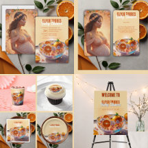 Modern Whimsical Orange Citrus Photo Baby Shower