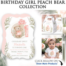 1st Birthday Girl   Peach Bear