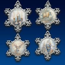 Blue and Gold Pewter Snowflake Ornament Collection
