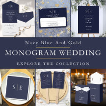 Navy Blue And Gold Monogram Wedding Suite