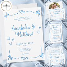 Blue White Hand Drawn Heart Whimsical Wedding
