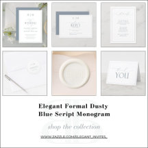 Elegant Formal Dusty Blue Script Monogram Wedding