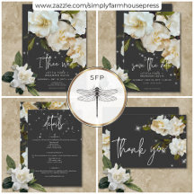 Modern White Gardenias on Black Sparkle Wedding