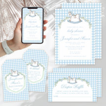 Blue gingham rocking horse boho baby boy shower