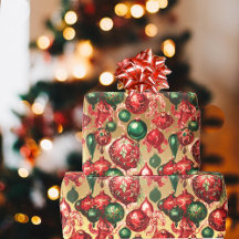 Luxury Vintage Christmas Ornaments Wrapping Paper