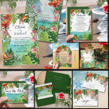 Tropical Vibrant Watercolor Hand Drawn Wedding Set