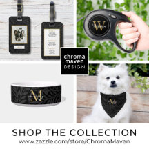 Custom Pet Name Black Floral Pattern