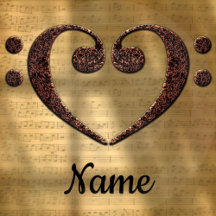 Copper Double Bass Clef Heart Sheet Music