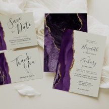 Purple Gold Agate Ivory Script Wedding Suite