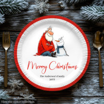 Quirky funny Santa Claus Christmas plates #07W